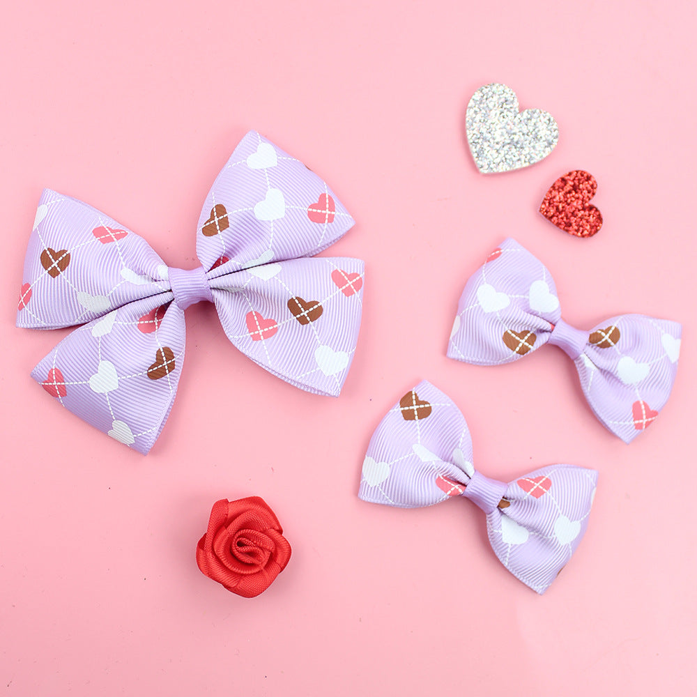 Wholesale 5pcs Valentine's Day Love Heart Children's Girl Side Clip One Large and Two Small Hairpins